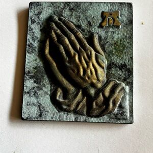 VINTAGE ALBRECHT DURER BRASS WALL PLAQUE PRAYING HANDS RELIGIOUS MADE IN GERMANY